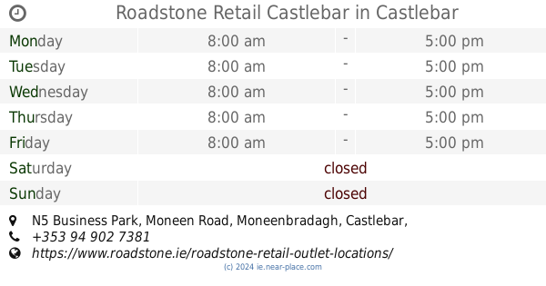 🕗 opening times, Unit 9, N5 Retail Park, Moneen Road, Castlebar, contacts