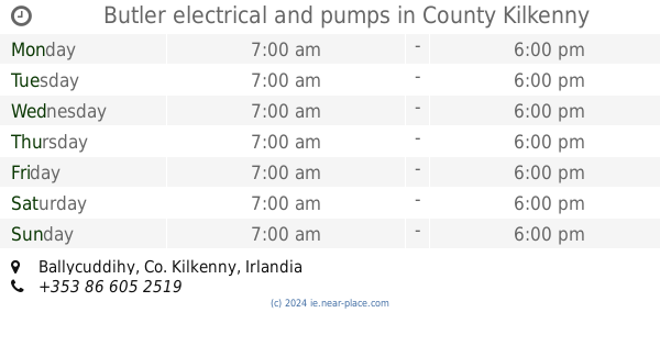 Butler Electrical And Pumps County Kilkenny Opening Times Tel